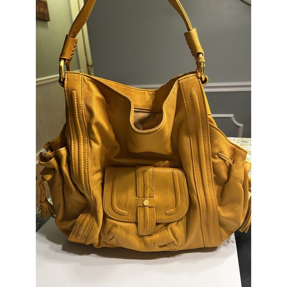 Coldwater Creek Buttery Soft Leather Harvest Gold Yellow Hobo Shoulder Bag Purse - Picture 2 of 16